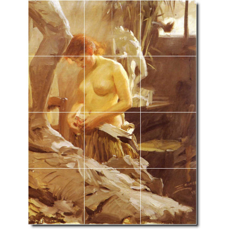 Carreau de céramique décorative 36 po x 48 po 12 po x 12 po, Anders Zorn, peinture de nu W10031