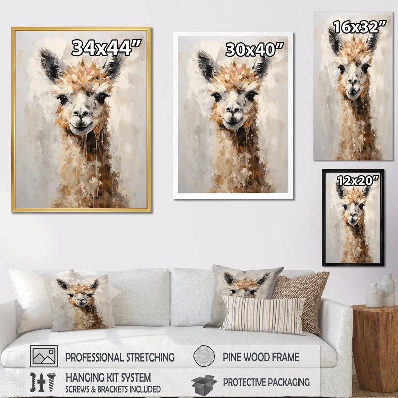 Minimalisme Alpaca Grunge - reproduction d'art sur toile Alpaca, Toile tendue, H 44 po x l 34 po x P 1,5 po