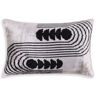 Handmade Silver Black Velvet Lumbar Pillow 16X24 – Modern Geometric Designer Cushion