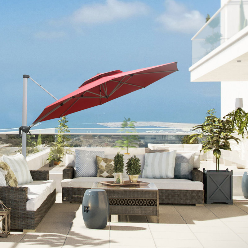 Parasol en porte-à-faux rond 13 pi, Rouge, H 114 po x l 157 po x P 157 po