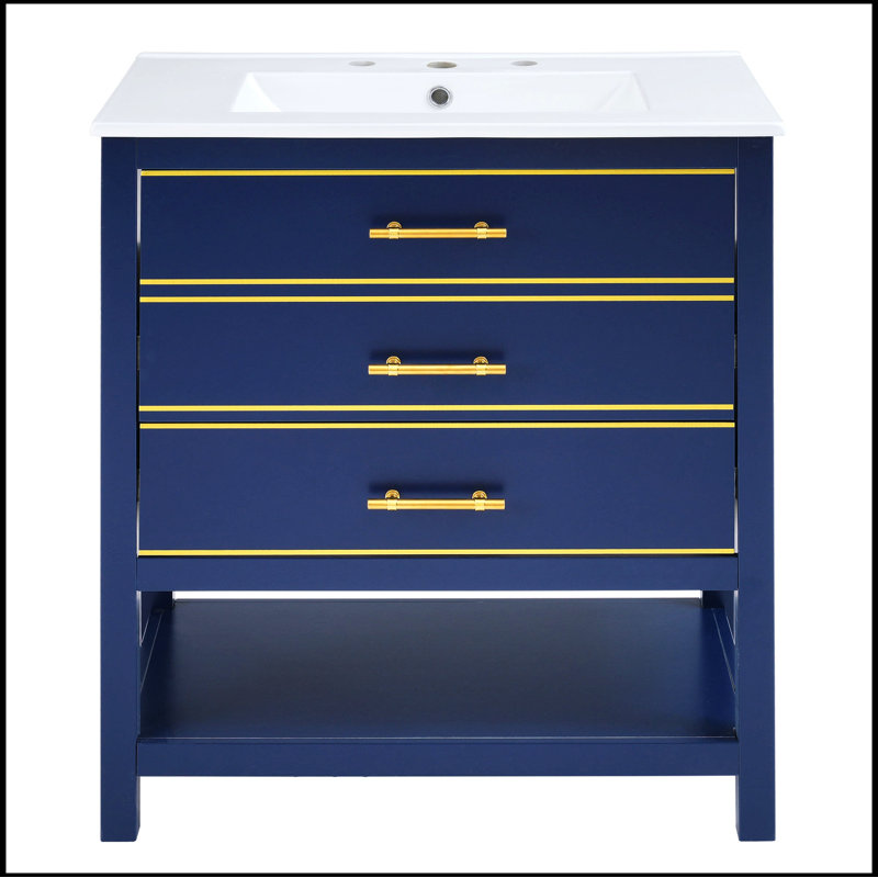 Meuble-lavabo simple 30 po avec plateau en céramique Deaundria, Bleu