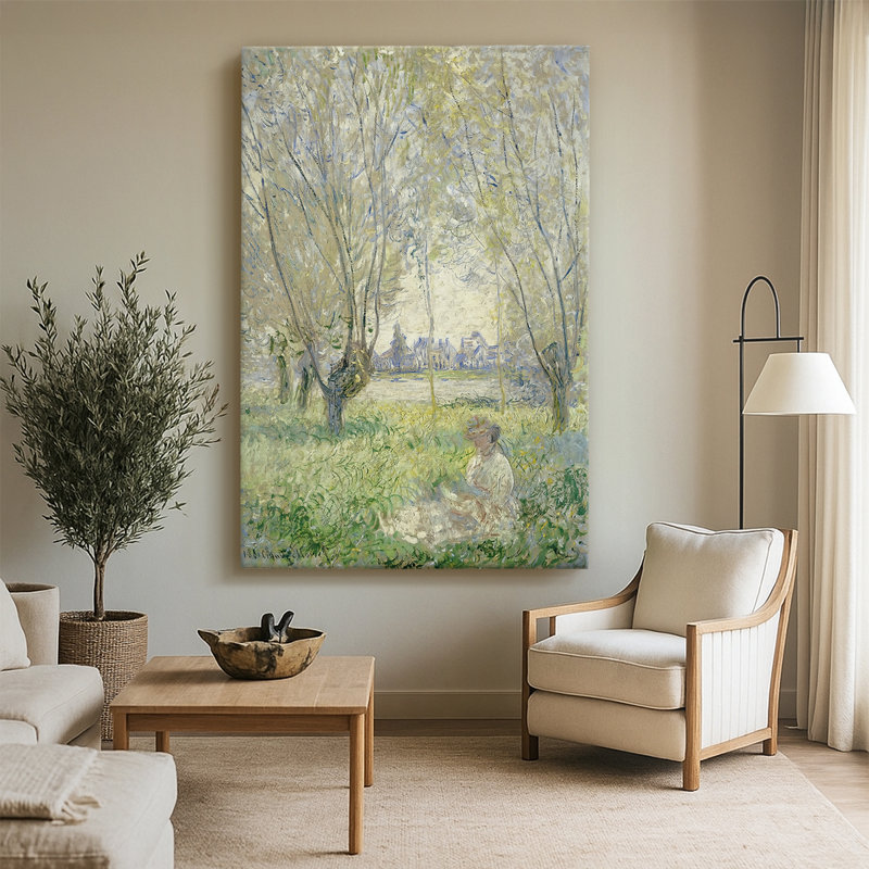 Femme assise sous les saules - Toile tendue avec châssis par Claude Monet, 32 x 48