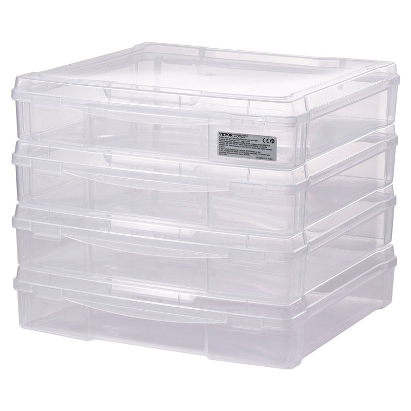 Rangement de papier Scrapbook, paquet de 4 boîtes de jeux de société empilables en plastique, porte-documents polyvalent transparent avec coins arrondis et loquets doubles, pour outils de bureau Outils d'artisanat