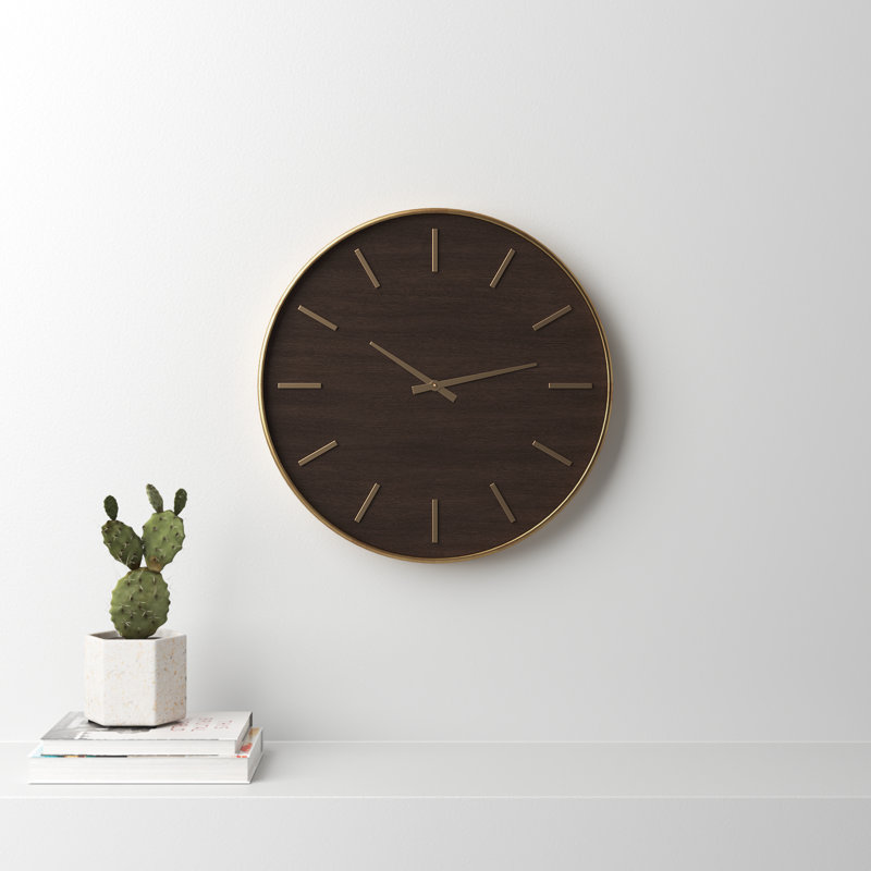 Mari 23.75'' Round Mahogany and Metal Wall Clock