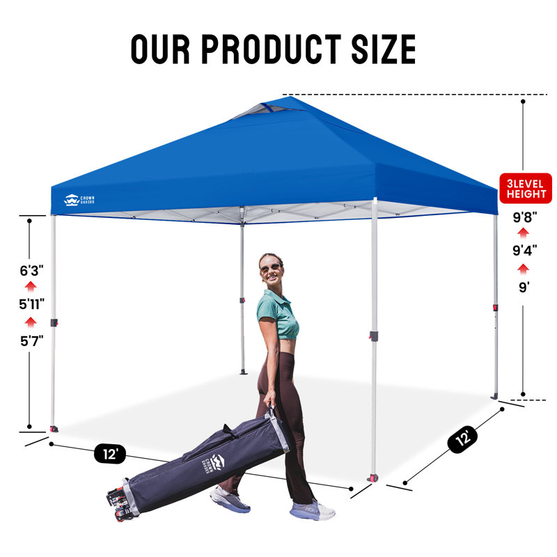 12 Ft. W x 12 Ft. D Metal Pop Up Canopy Party Tent with One Push Setup Blue, Blue