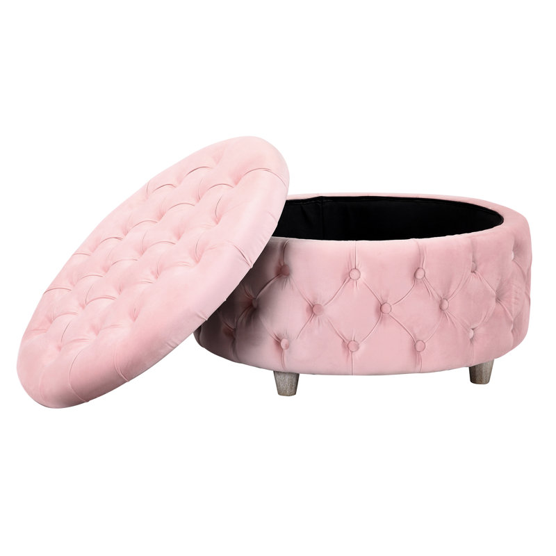 Kirsten Upholstered Pouf, Pink Velvet 