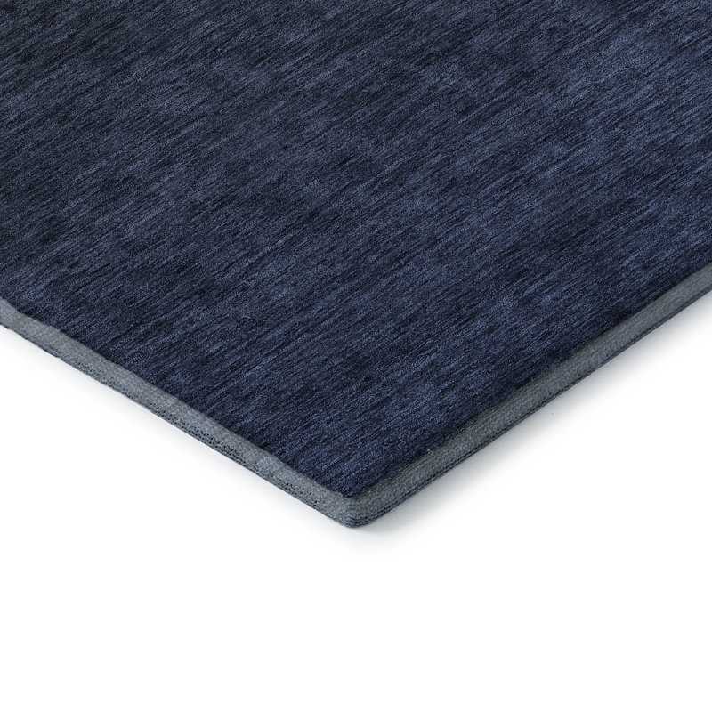 Tapis bleu marine de qualité supérieure lavable à la machine Prisco, Rectangulaire 3 pi x 5 pi