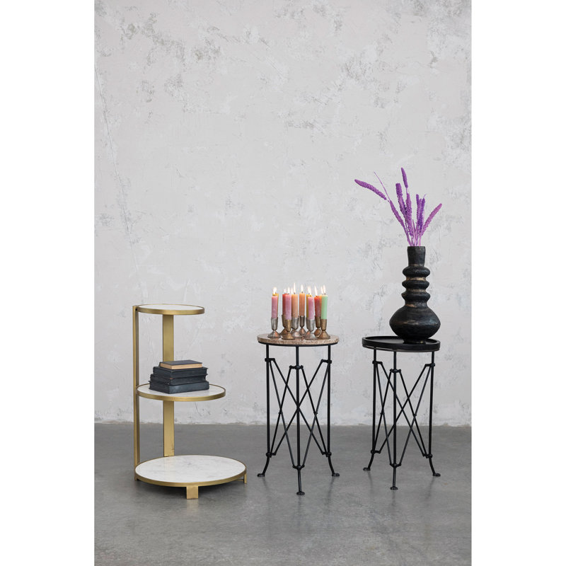 Obsidian Marble Tray Top End Table, Bronze, Bronze