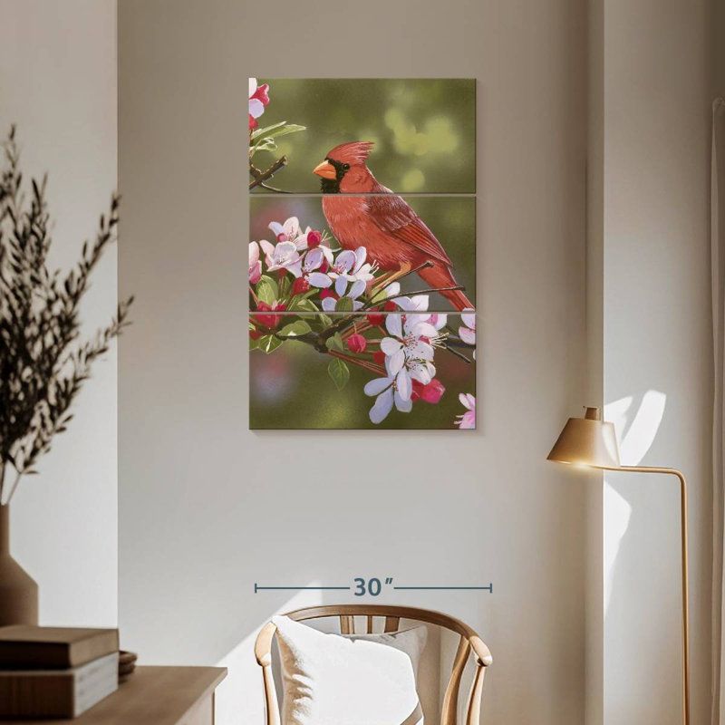 Brampt Cardinal With Apple Blossoms, 57" H x 36" W