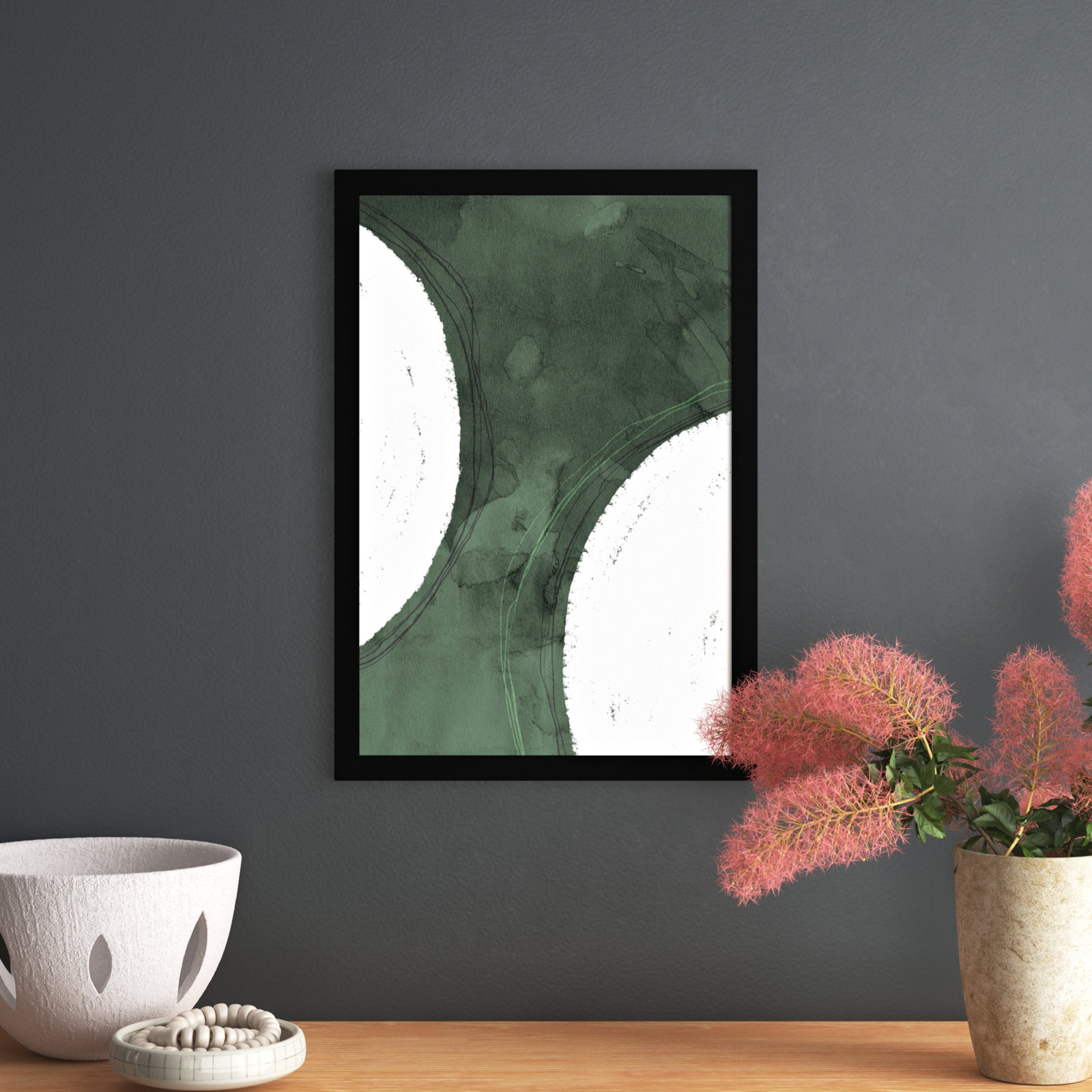 Green Moon Painting by Oliver Gal, Black, 26" H x 18" W x 0.5" D