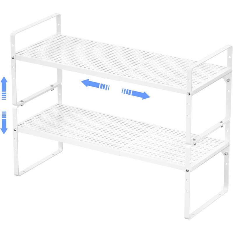 Expandable And Stackable Kitchen Cabinet Shelf Organizer, Adjustable Metal Pantry Storage Rack For Cabinets, Countertops, And Cupboards, Heavy Duty Rustproof Design, 2 Pack