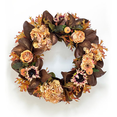MAGNOLIA AND AUTUMN FLOWERS WREATH