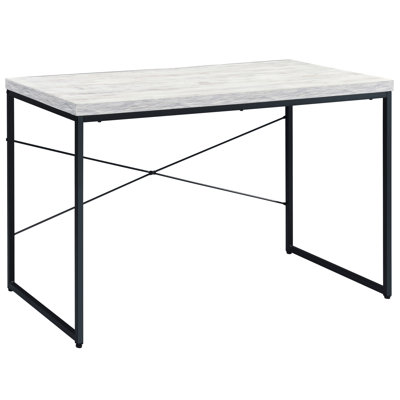 Bureau contemporain avec placage spacieux et piètement traîneau en métal de style industriel, surface rectangulaire légère imitation béton