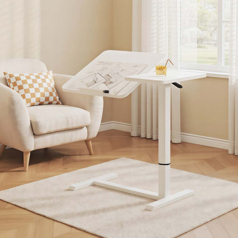 Table de chevet inclinable et mobile, Blanc, Blanc