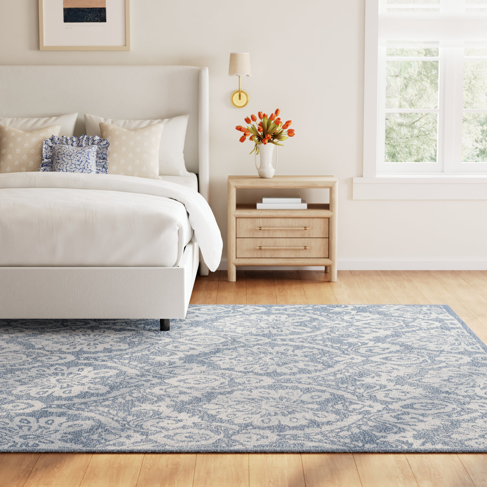 Tansy Blue Ivory Hand-Tufted Wool Rug, Rectangle 8' x 10'