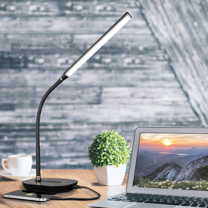 Black Adjustable LED Desk Lamp with Touch Sensor and USB Charging