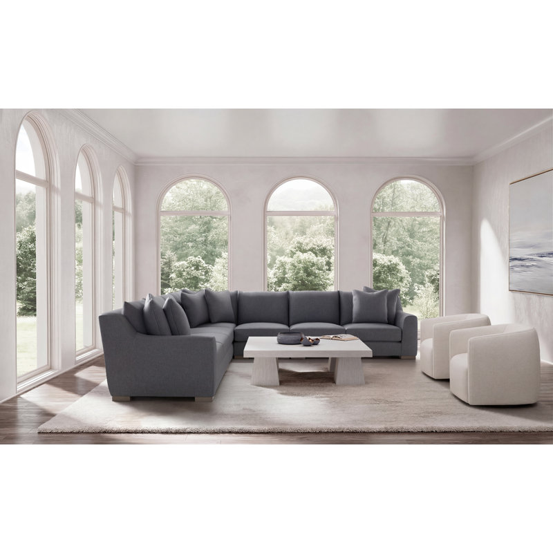 Gabi 5-Piece Fabric Sectional, Teal Polyester, 35" H x  140" W x 140" D, Symmetrical