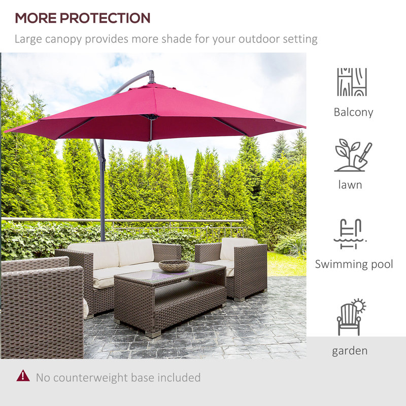 Parasol de patio décalé avec base de parasol en porte-à-faux