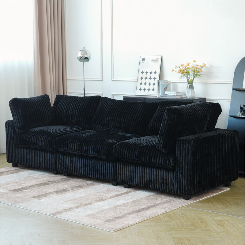Canapé modulaire rembourré à accoudoirs larges, 3, Noir, H 25,6 po x l 118,11 po x P 39,37 po