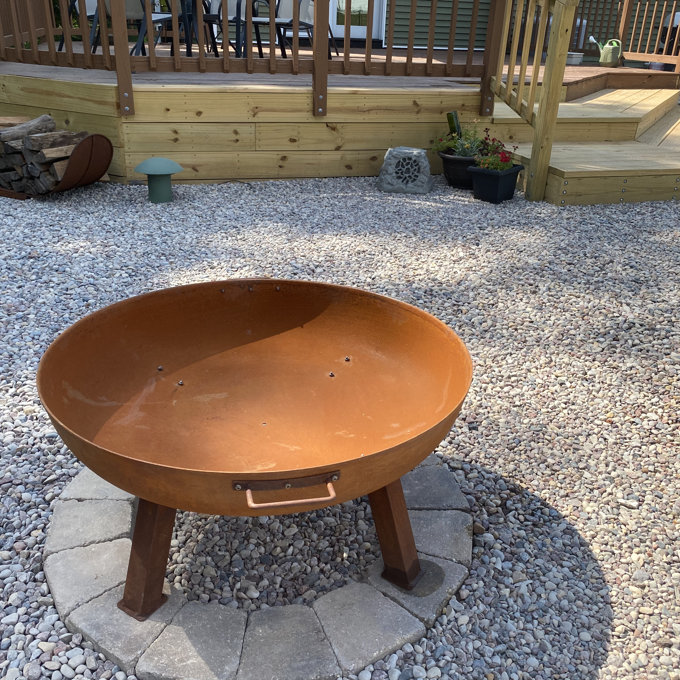 Union Round Wood-Burning Steel Finish Cast Iron Outdoor Raised Fire Pit Bowl - Brown - 30" - Brown, 15" H x 30" W x 30" D