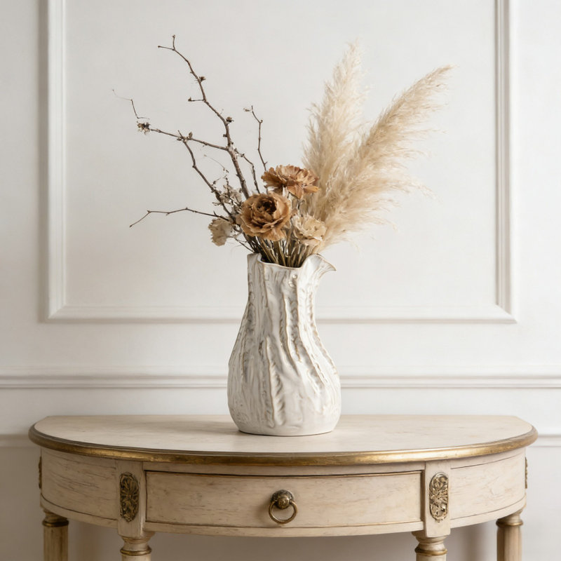 Vase décoratif en céramique blanche, joli petit vase à fleurs blanches pour la décoration intérieure, vases décoratifs en céramique de style bohème d'inspiration nordique moderne