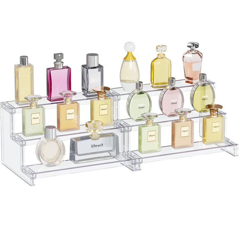 Présentoir à 3 niveaux transparent, organisateurs en plastique pour figurines, petit gâteau, parfum, dessert, présentoir de bureau pour organiser