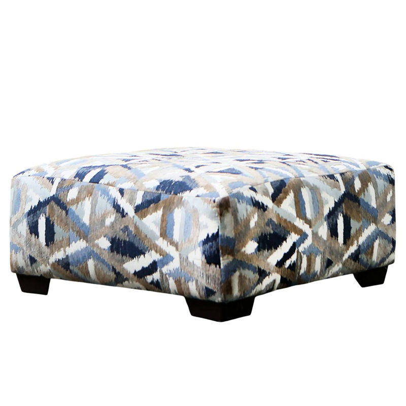 Carré contemporain avec pieds fuselés en plastique, siège à ressorts ensachés, motif dynamique, bleu et brun sur la base, L 38 po x l 38 po H 17 po, 1 pièce de style avec design multicolore de 38 pouces de large