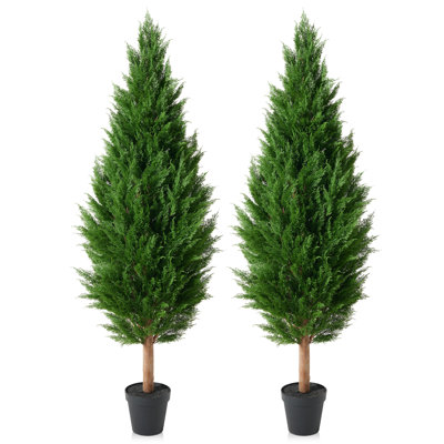 Topiaire en cèdre artificiel avec tronc de bois véritable, plante en pot de faux cyprès en cascade - Topiaire d'intérieur réaliste pour entrée, salon et bureau
