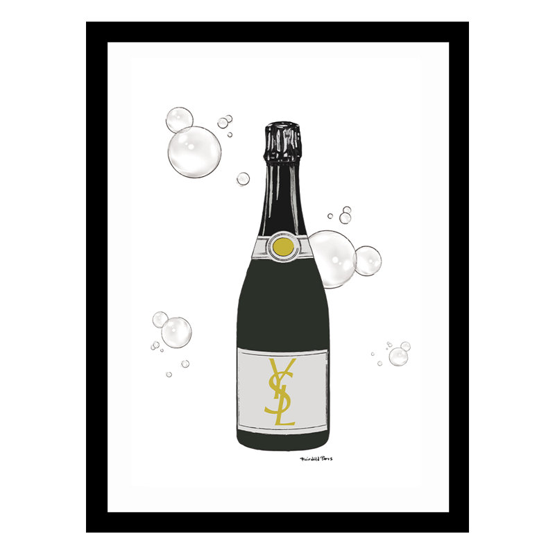 Black Framed Abstract Champagne Bottle Print for Kids
