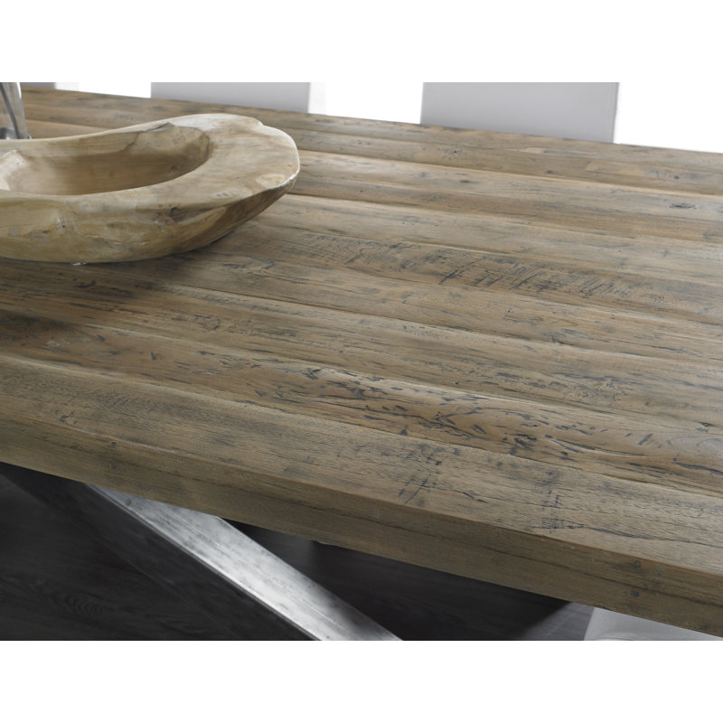 Hadubert Teak Solid Wood Top Metal Base Dining Table