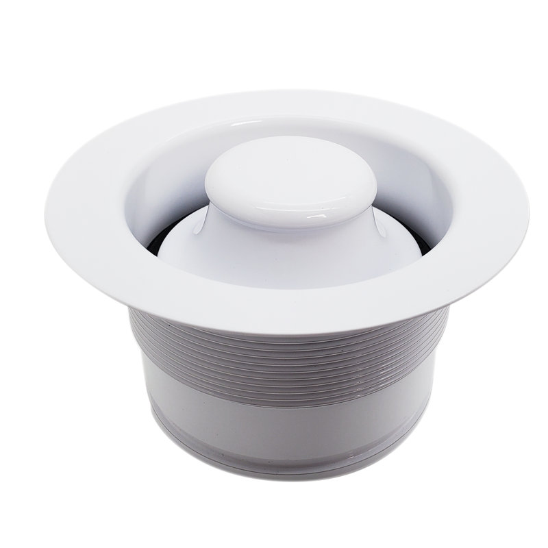 3-1/2" EZ-Mount Brass Kitchen Sink Waste Disposal Drain Flange and Stopper, Powder Coat White