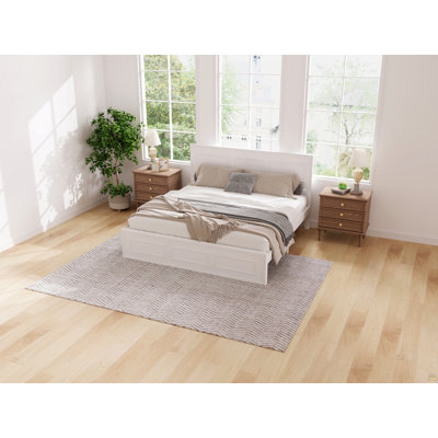 Grand lit avec tête de lit à hauteur réglable, lit en bois de pin avec cadre de lit renforcé, blanc