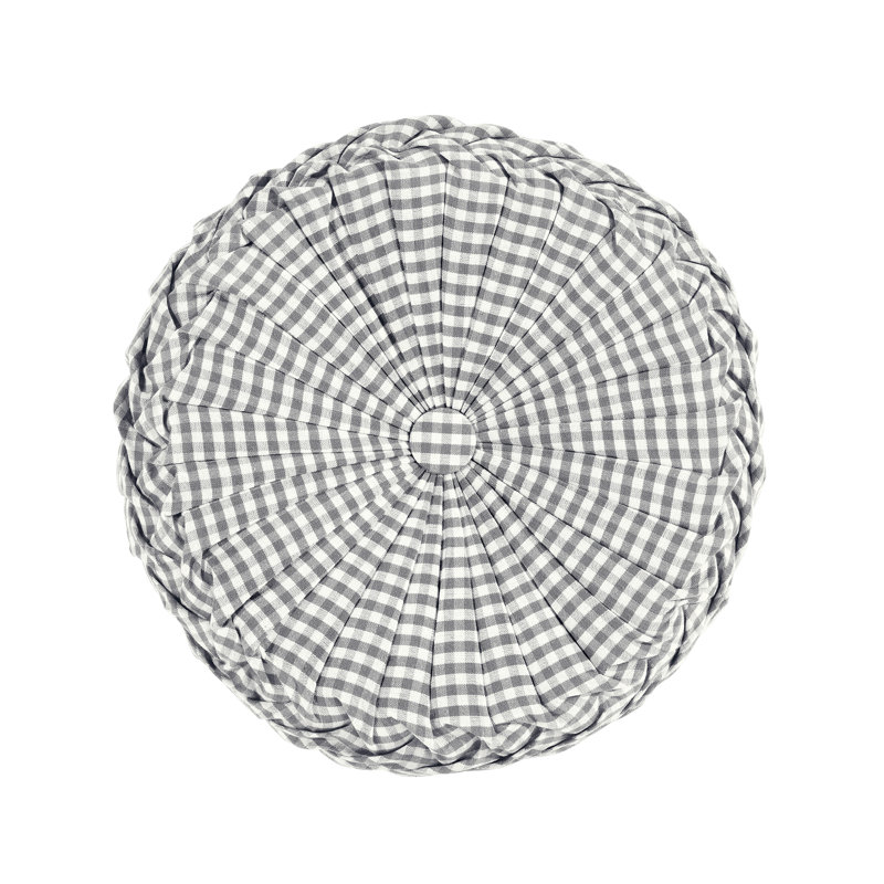 Housse et insert de coussin rond Gingham, Gris clair