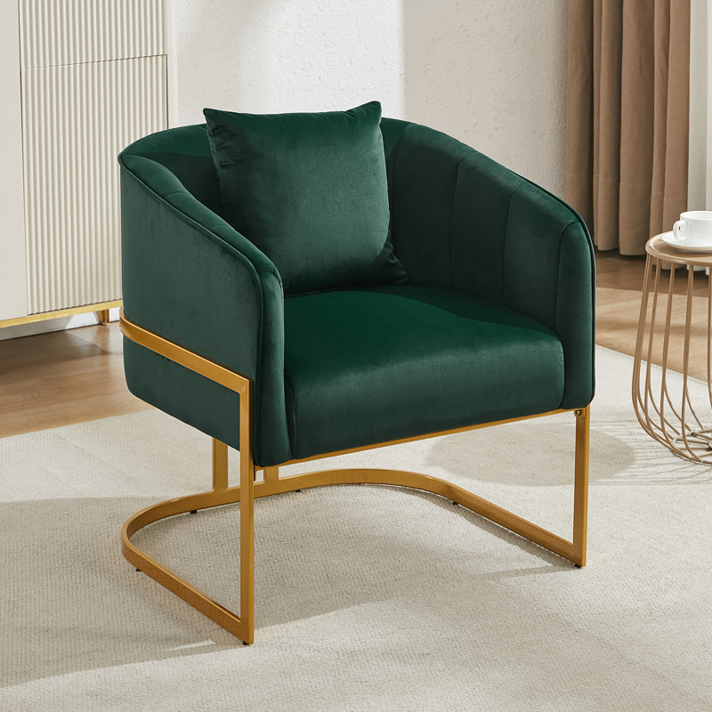 Fauteuil demi-tonneau rembourré avec base en métal, Vert
