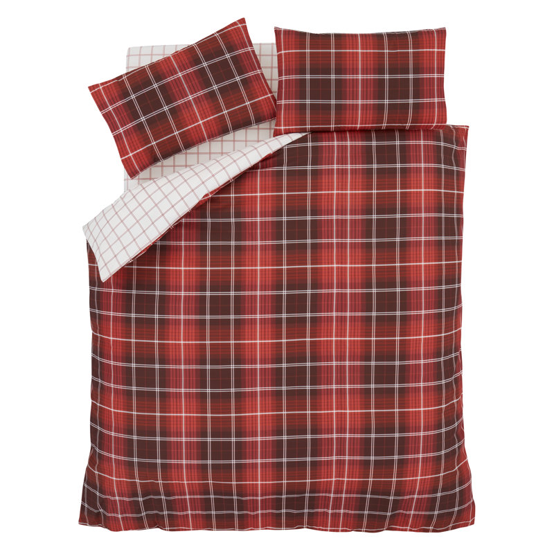 Brushed Cotton Tartan Check Duvet Cover Set, Single Duvet Cover + 1 Pillowcase, Red