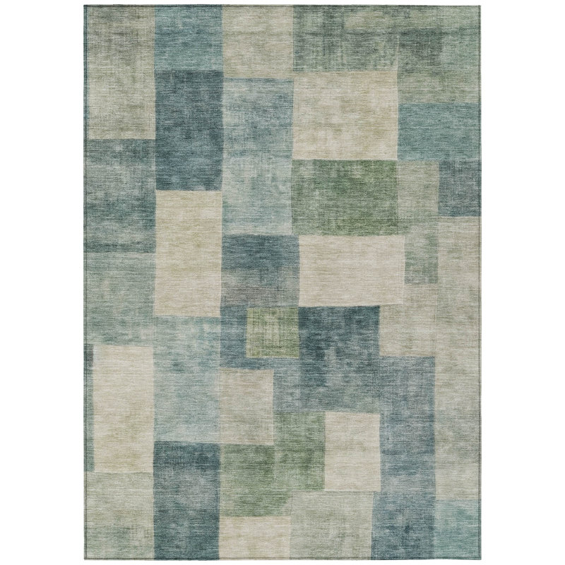 Seafoam Geometric Flat Woven 9' x 12' Synthetic Rug
