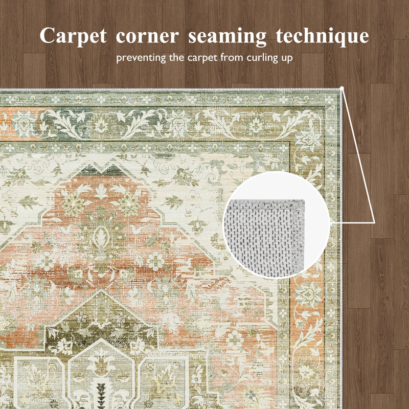 Bohemian Style Indoor Carpet, Non-Slip And Machine Washable, Rectangle 9' x 12'
