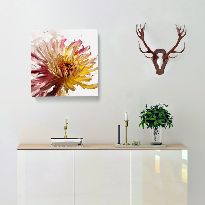 Chrysanthemum Gestural Art - Wrapped Canvas - Framed Print, 50cm H x 50cm W x 3cm D