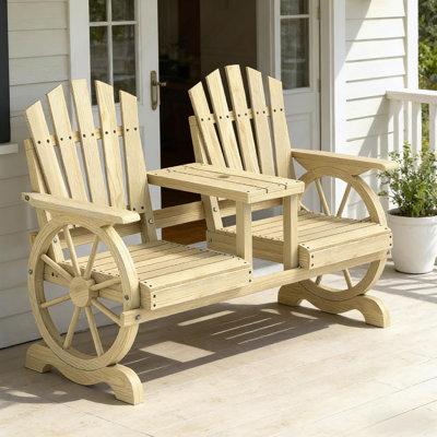 High Backrest Wooden Garden Bench,2-Seat Patio Bench