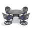 Ensemble de salle à manger 7 pièces en fonte d'aluminium toutes saisons, comprenant 6 chaises pivotantes et une table ronde de 48,03 po avec structure noire-1835997066