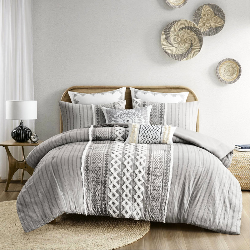 Édredon en chenille gris - Motif de literie en coton double / grand