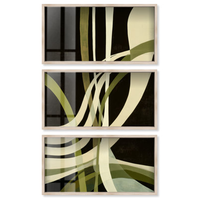 Ensemble d'art mural bohème moderne Olive Ribbons II par Art Remedy, cadre blond, 44 x 22