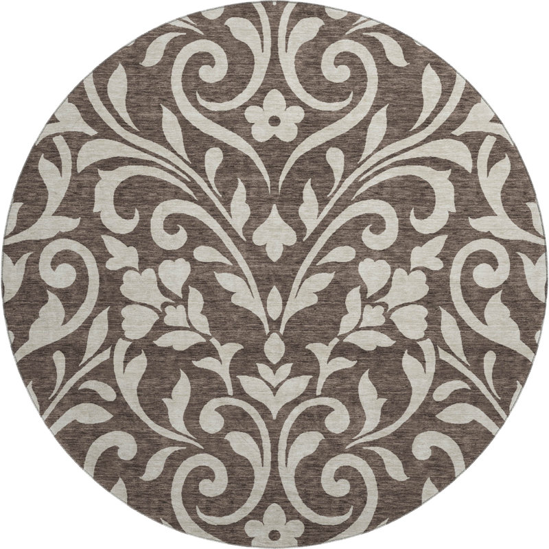 Premium Machine Washable Prisco Chocolate Rug, Round 8'