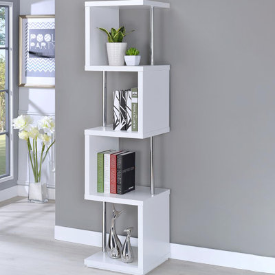 Bibliothèque à 4 tablettes de style blanc et contemporain pour une pièce élégante