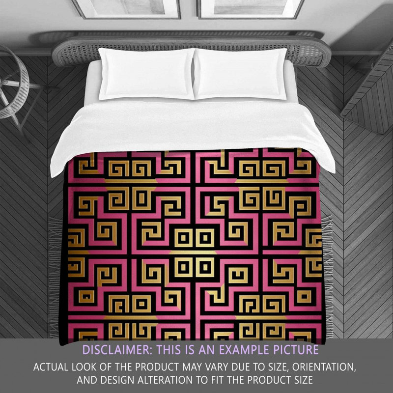 Polyester Comforter, Queen Comforter, Gold/Pink Geometric