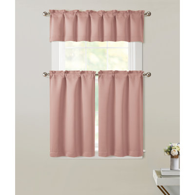 3 Piece Room Darkening Rod Pocket Cafe Kitchen Curtain Tier & Valance Set