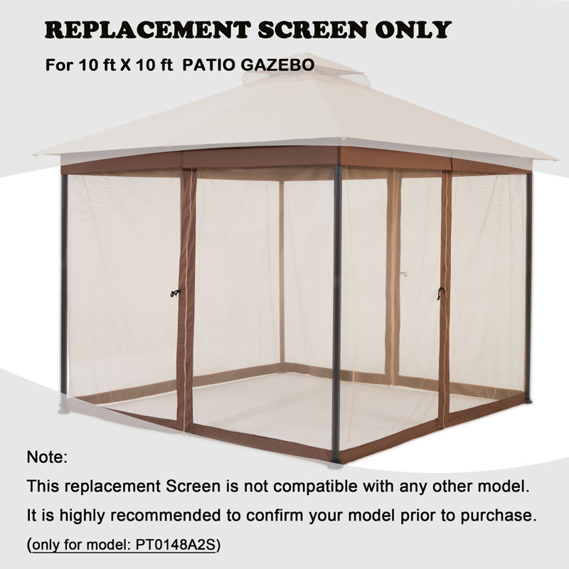 10 ft x 10 ft Patio Gazebo Replacement Screen only for Starecho Model: PT0148A2S, Brown