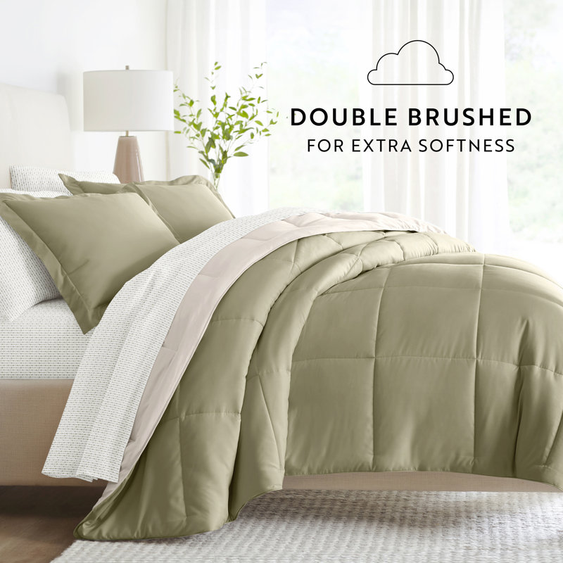 7-Piece Reversible Bedding Bundle - Solid Comforter and Patterned Sheet Set, Full Comforter + 1 Additional Piece