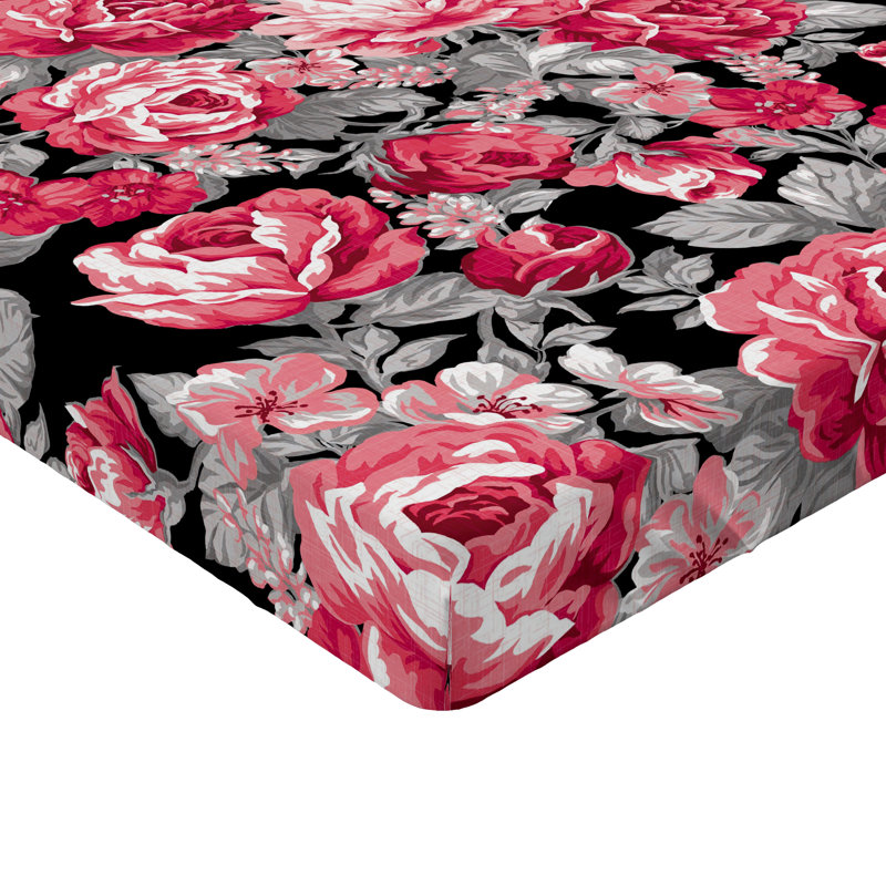 Drap-housse Ambesonne, Rose pastel / motif floral gris pâle, Drap-housse de taille double