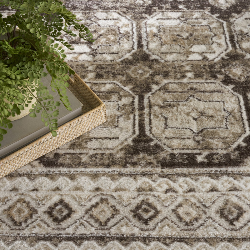 Tapis d'intérieur ivoire et brun Leuchte, Rectangle 7 pi 10 po x 9 pi 10 po